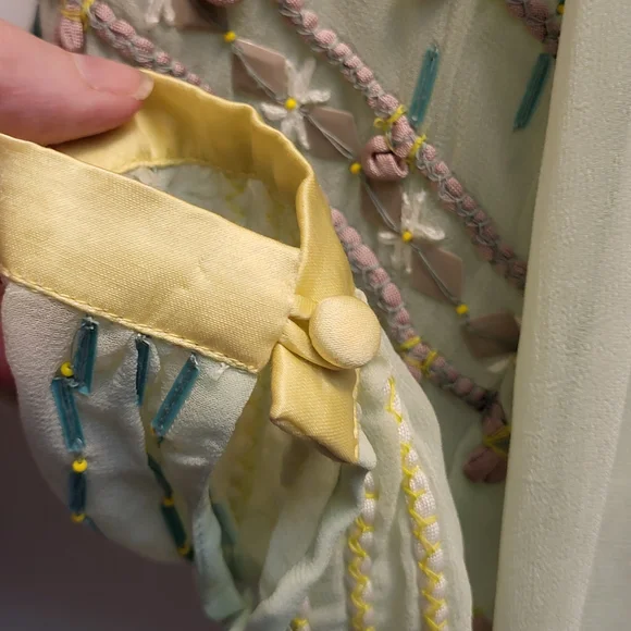 Blank London Pale Green and Yellow Sheer Embroidered Peasant Blouse - Size XS - Picture 7 of 11